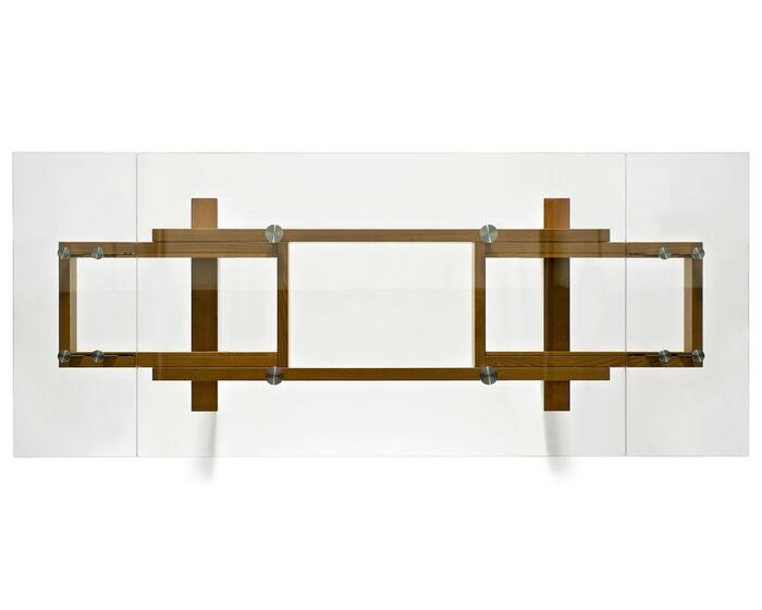 Calligaris hyper Glass extendable table with wooden legs Large • Seats