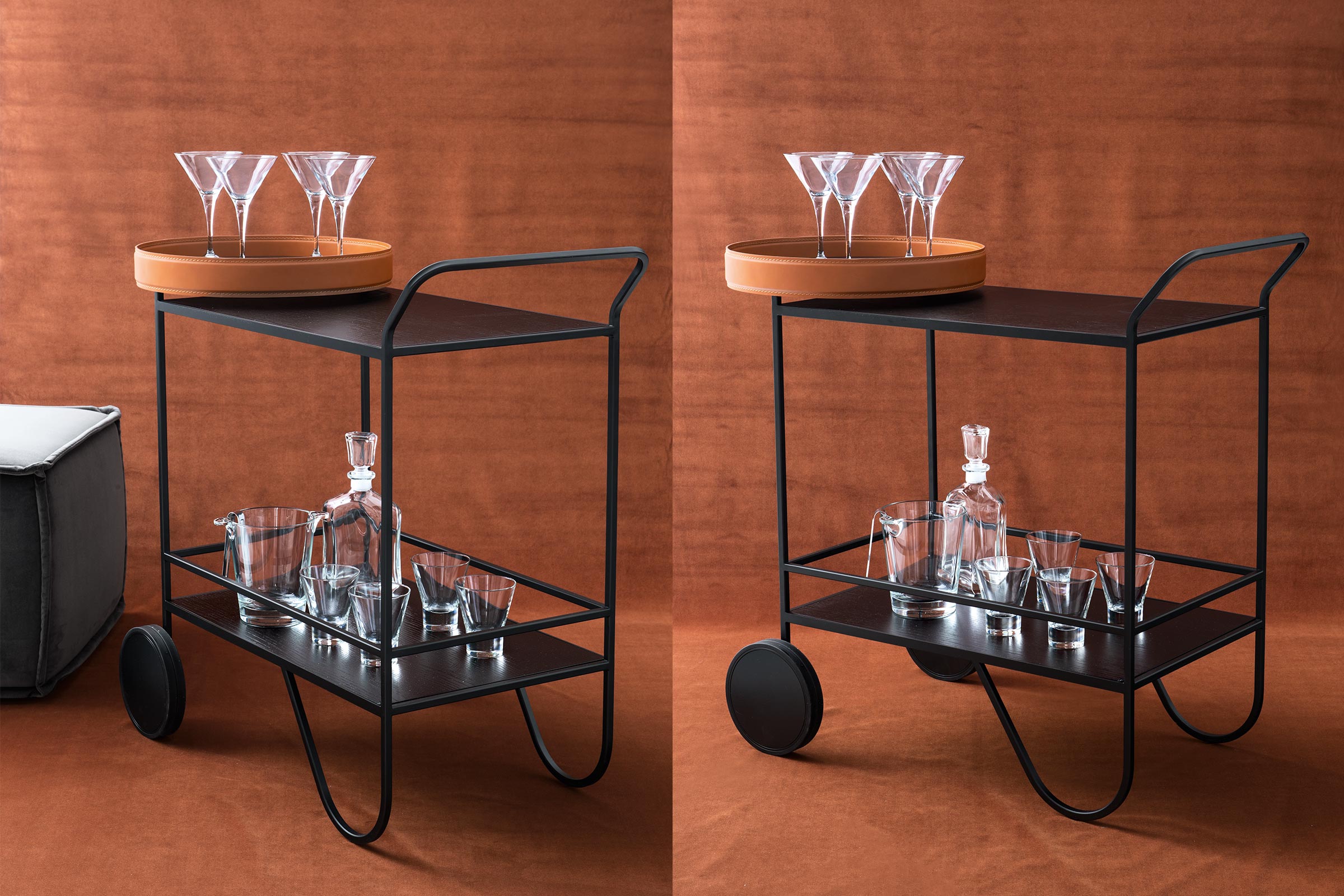 bar cart with removable tray