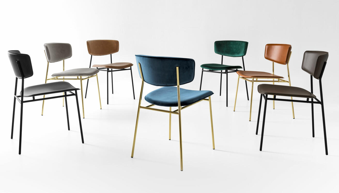 フィフティーズ・ファブリック【50年代〜60年代】 Fifties: Metal chair with upholstered seat and back | Calligaris