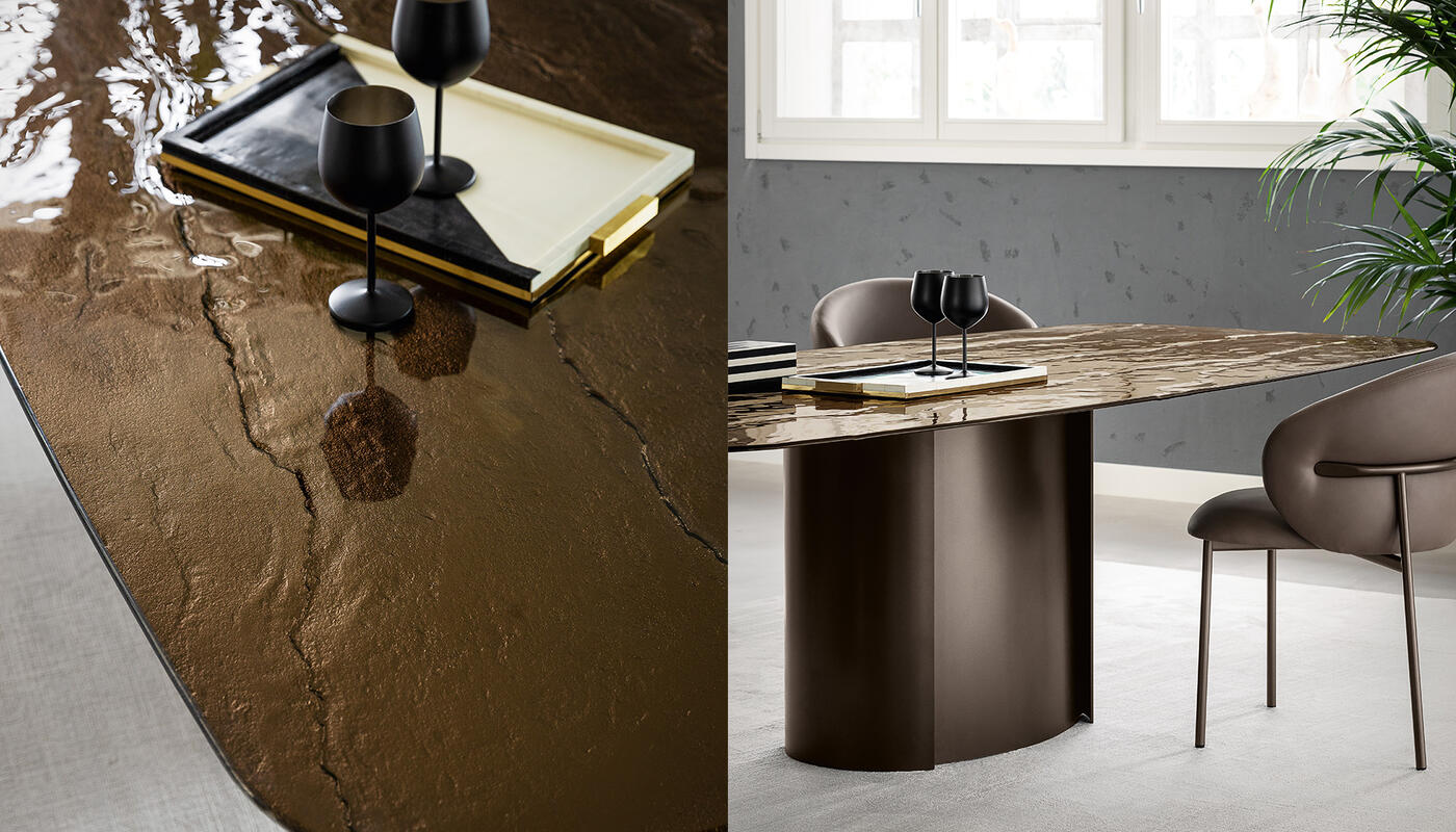 Yoroi: Pedestal base table with elliptical top | Calligaris